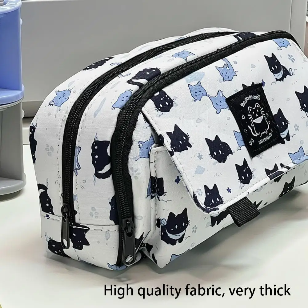 Arrival Snowy White Kitten Pencil Case High Aesthetic Double Layer Multi-functional Printed Student Pencil Bag Middle School