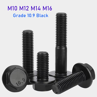M10 M12 M14 M16 Black Grade 10.9 Carbon Steel Flanged Hex Head Bolt Cap Screw Fine Thread Pitch 1.25/1.5mm Flange Screw