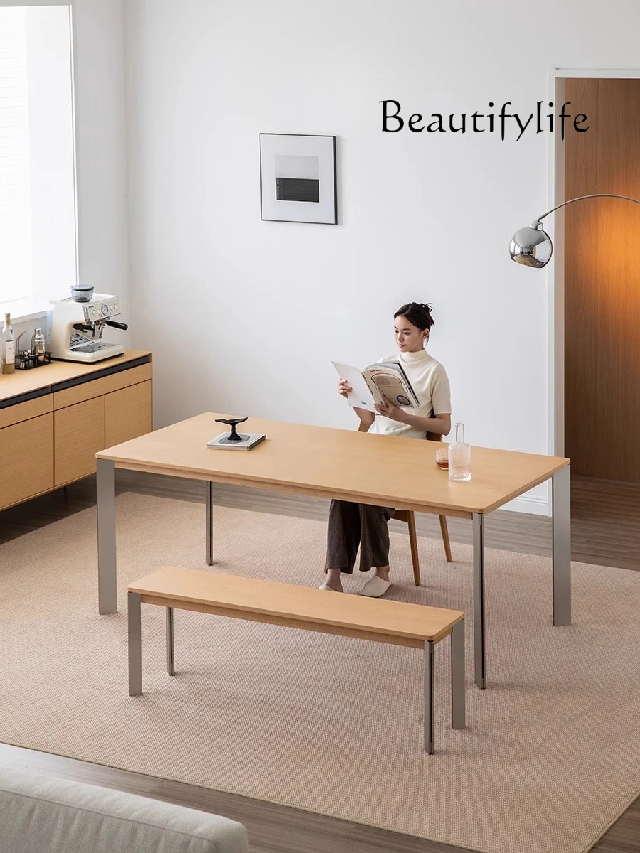 Japanese-style solid wood dining table Home dining table Log minimalist large board White oak workbench