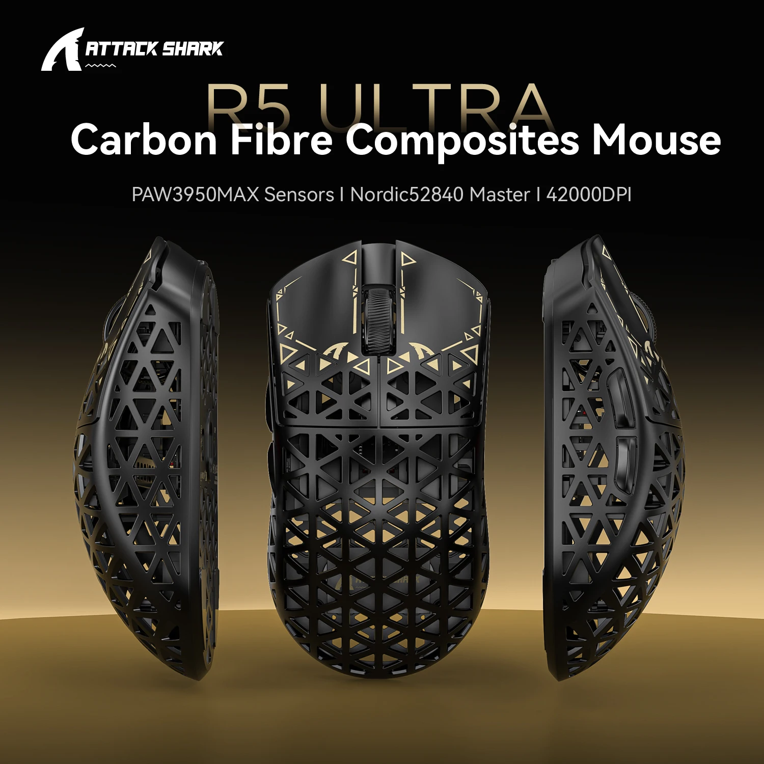 ATTACK SHARK R5 ULTRA Wireless Gaming Mouse - 8K Polling,PAW3950MAX Sensor,42,000 DPI,Carbon Fiber Ultra-Light for Pro Esport