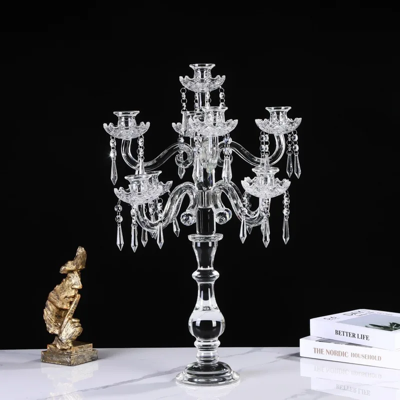 Handmade Multi-Arm Crystal Glass Candelabra Table Centerpiece Wedding Christmas Romantic Candlelight Dinner Home Decor JD