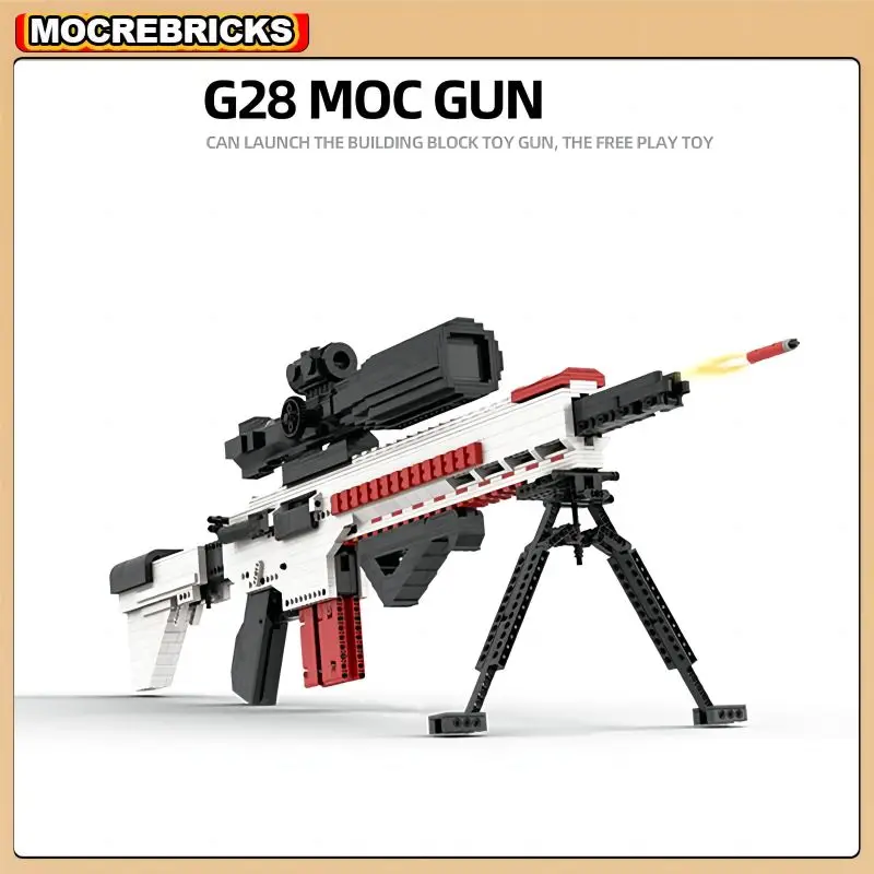 

Строительные блоки MOC, высокотехнологичные военные стреляемые G28, снайперская винтовка, огнестойкие пули, пистолет в сборе, модель «сделай сам», кирпичи, коллекционная игрушка