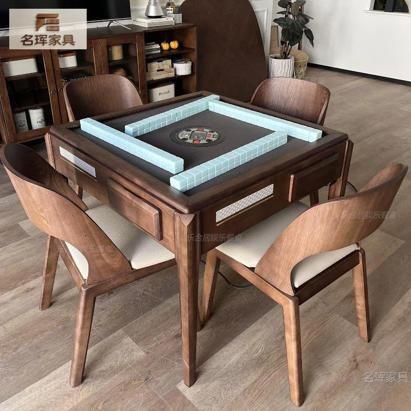 HYS Fully Automatic Solid Wood Mahjong Round Dining Table Dual Home Mahjong Tables Integrated Silent