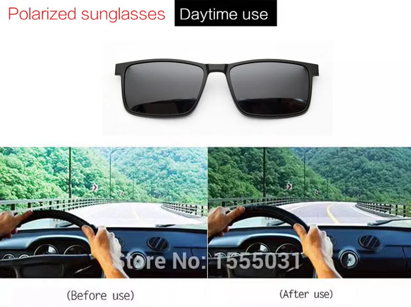 Vollformat Herren brille Nachtsicht brille Magnet Klapp clip auf Sonnenbrille Myopie Strahlung polarisierter UV-Schutz 57 Mehrfarbiger Clip, ultraleichte und bequeme, UV-beständige Sonnenbrille, quadratische Brille für – Detail 2