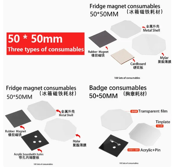 Pin refrigerator sticker making machine kit 90x65mm, metal button embossing badge making machine factory, punching