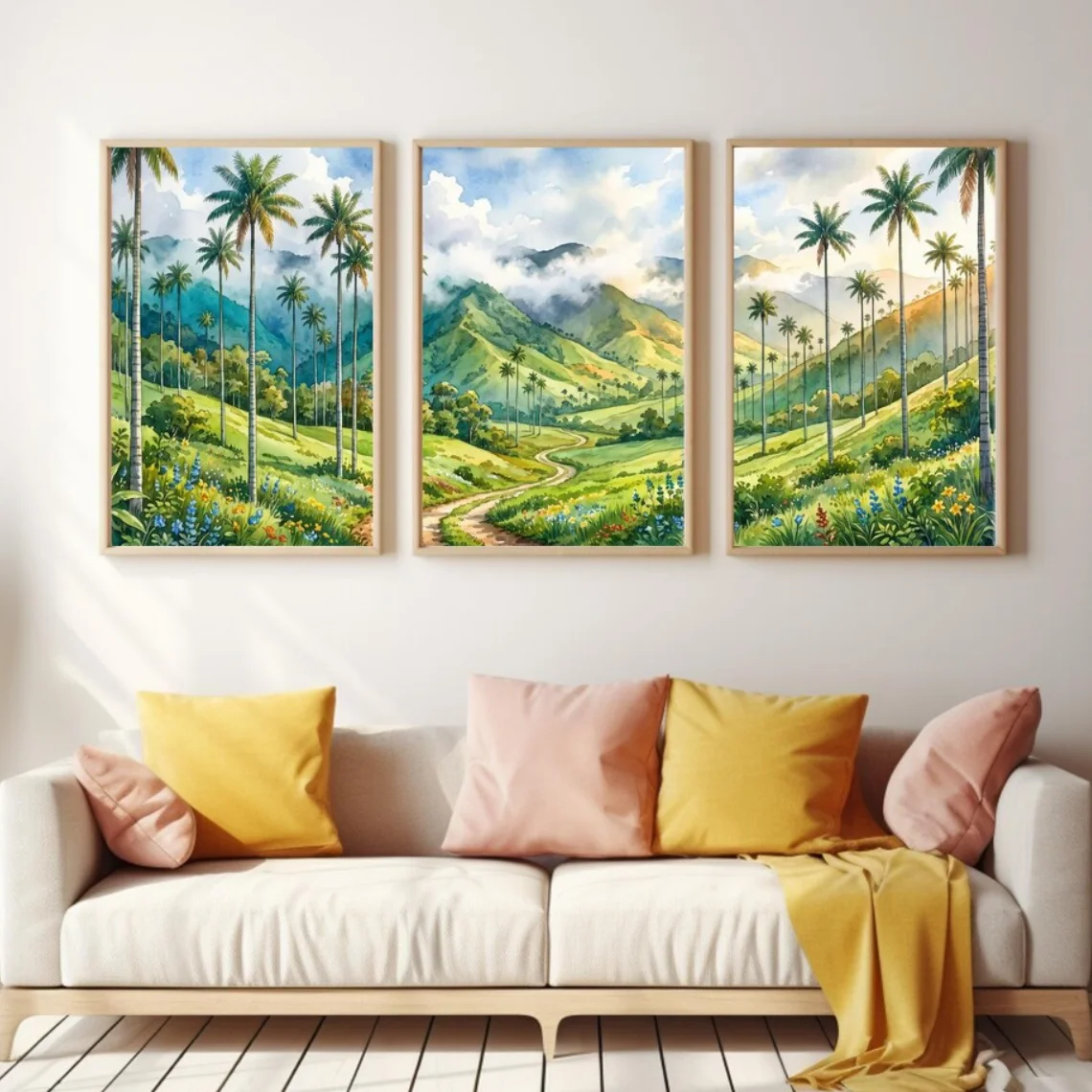 Cocora Valley Colombia Wall Art Set of 3 Prints, Wax Palms Watercolor Mountain Travel Decor