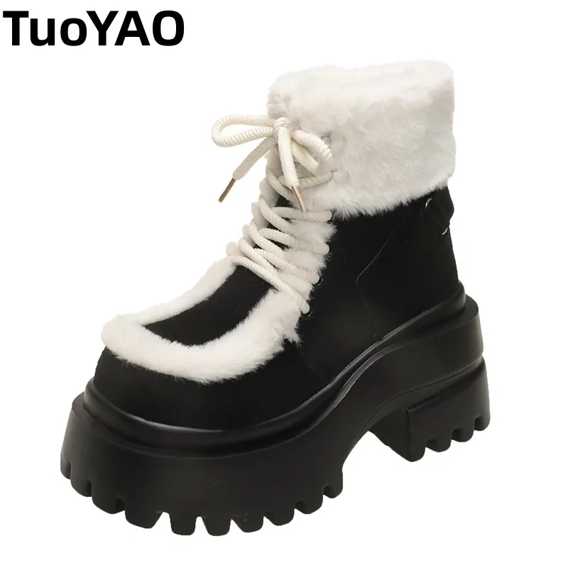 

New Designer Women Winter Warm Snow Boots 9CM High Platform Short Booties Suede Leather Cotton Shoes Woman Ankle Botas Mujer