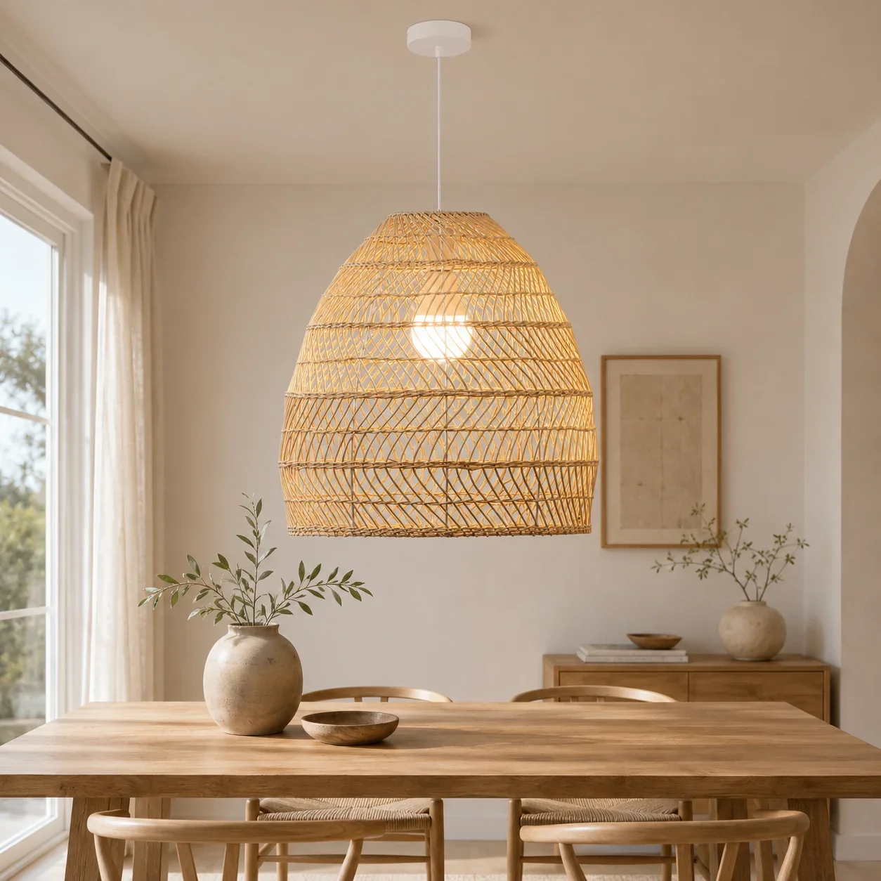 JOYINLED 25/35CM Handwoven Rattan Pendant Light E27 Natural Hanging Lamp for Kitchen Island Dining Room Boho Rustic Home Decor