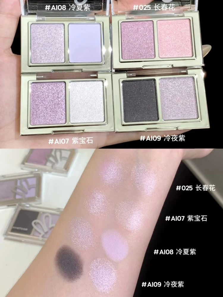 พาเลทอายแชโดว์ HYNTOOR แบบคู่ เนื้อแมทท์ ผงซาติน ชิมเมอร์ กลิตเตอร์ สีเงิน โกธิค สำหรับแฟชั่นโชว์ ติดทนนาน