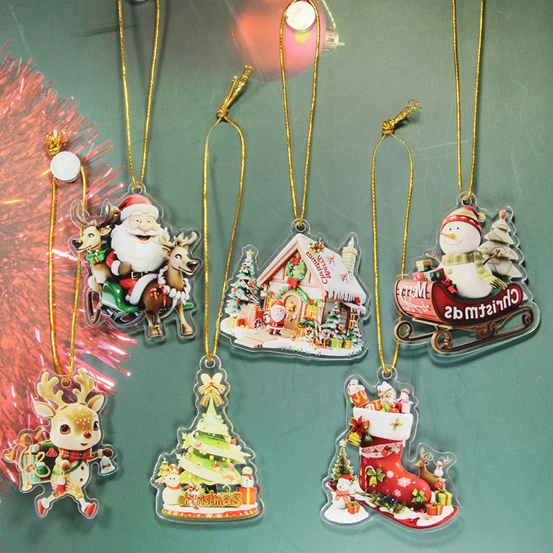 1pc Christmas Pendant 2d Acrylic Flat Santa Claus Snowman Xmas Tree Hanging Ornaments New Year Navidad Party Home Decoration