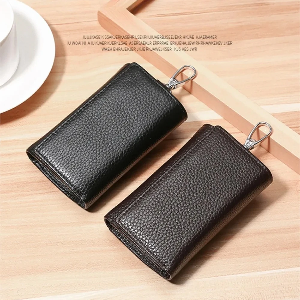 New Key Holder Wallet Genuine Leather Unisex Solid Key Wallet Organizer Bag Car Housekeeper Wallet Card Holder Keychain Leather