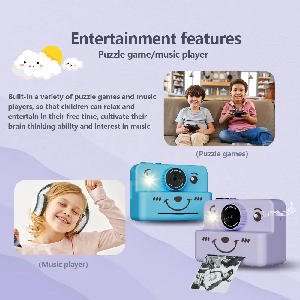 Digitale camera voor kinderen met instant print mini-printer, 2,8 inch video, draagbare thermische instant fotoprint kindercamera met printer