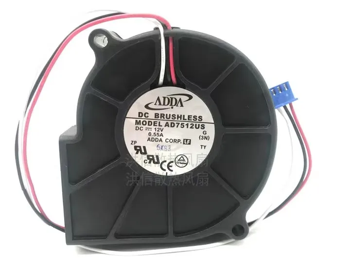 Free shipping, brand new original ADDA 7530 AD7512US DC12V 0.55A 3-wire turbo blower fan
