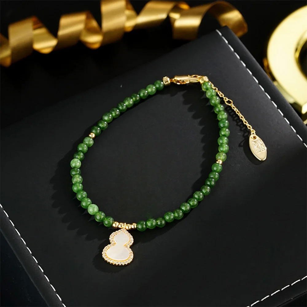 

Vintage fashion classic green freshwater pearls with gourd pendant bracelet for women‘s girl party gift jewlry whosale