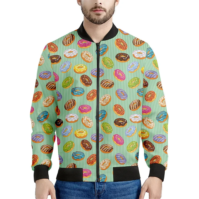 Colorful Chocolate Donuts 3d Printed Food Jackets Men Long Sleeves Sweatshirt Cool Street Personality Bomber Zipper Jacket Tops