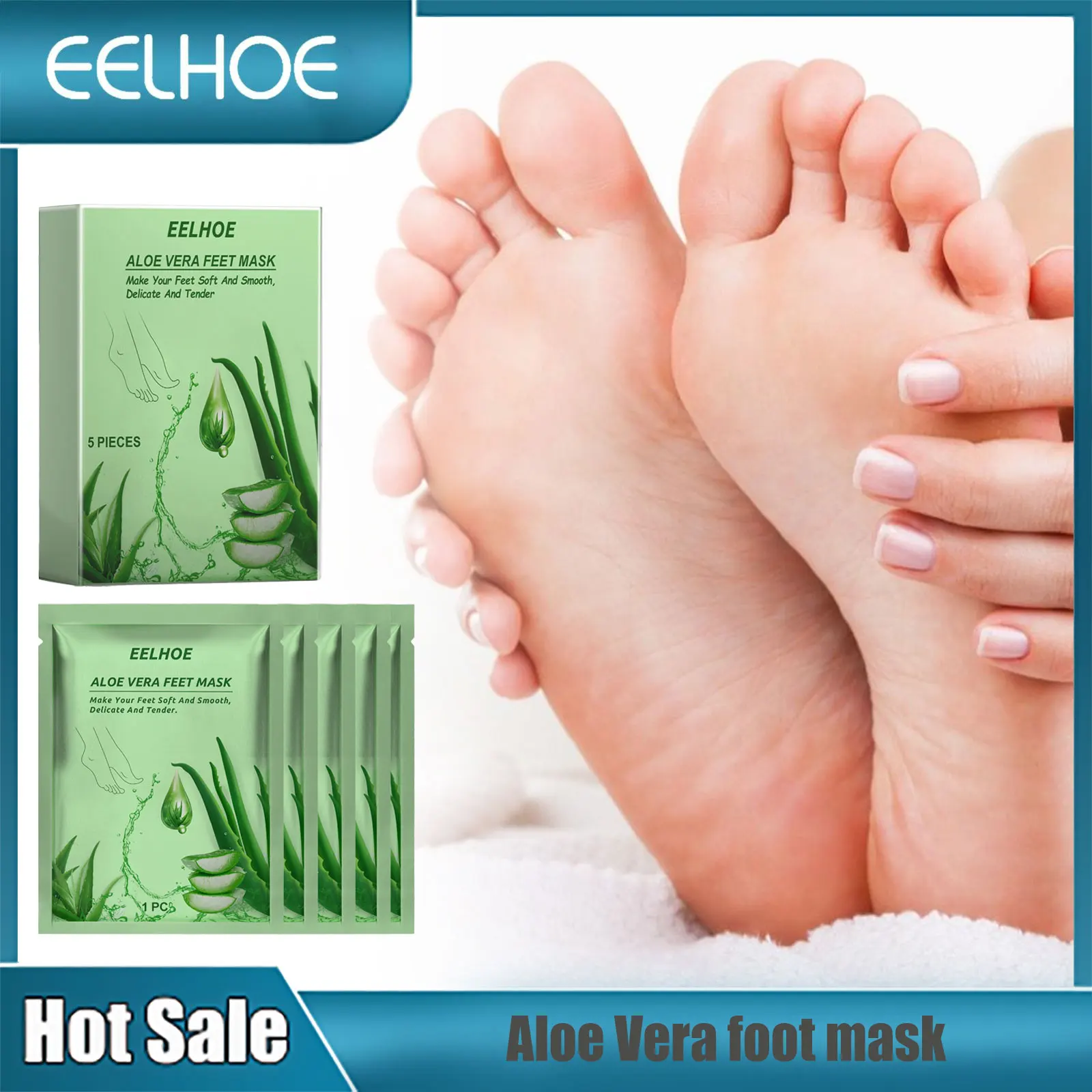 EELHOE Aloe Vera Foot Mask Exfoliating Feet Mask Anti Drying Cracking Remove Dead Skin Heel Peeling Foot Moisturizing Mask 5PCS