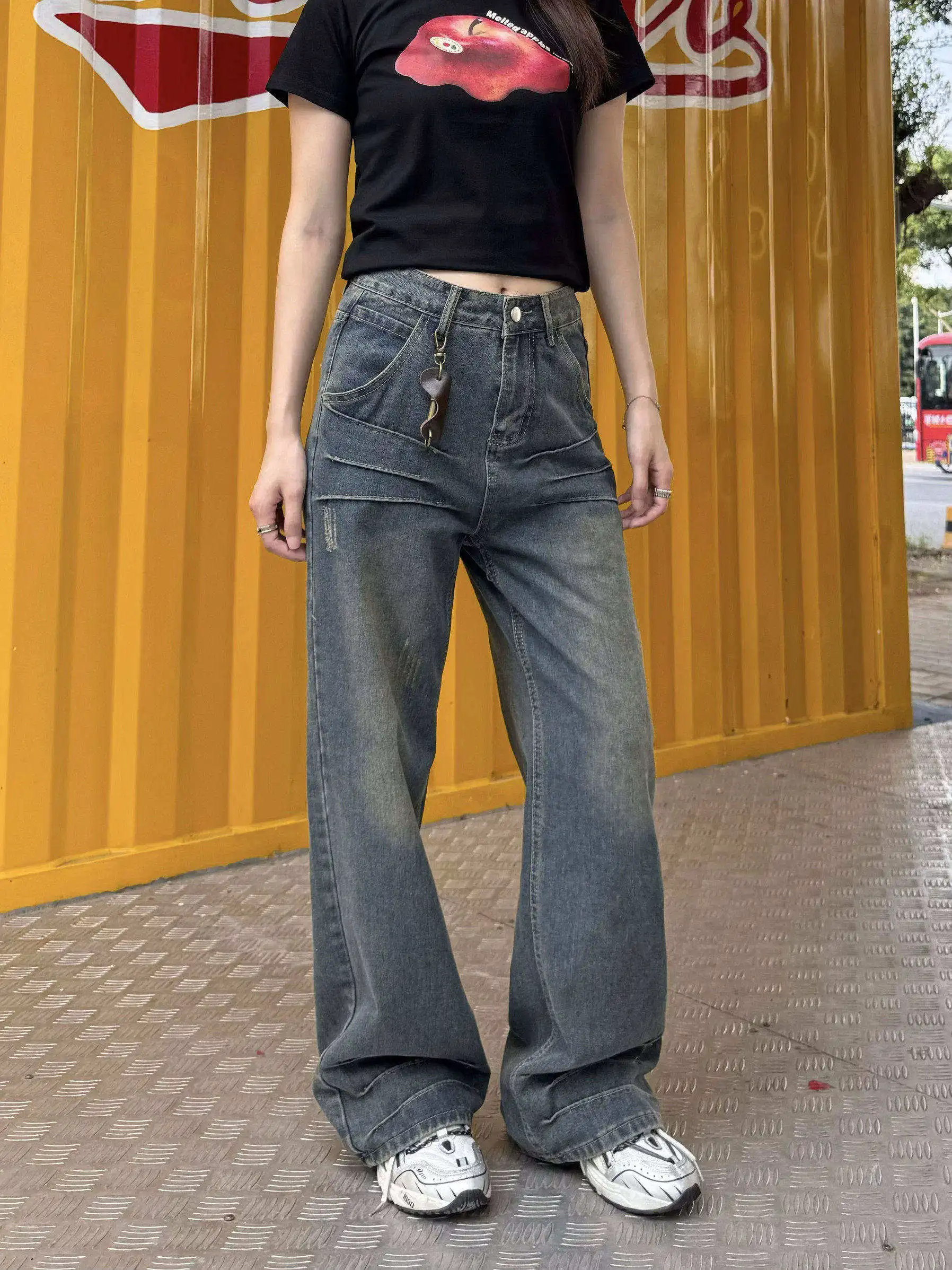 

Джинсы XFX в американском ретро-стиле, свободного кроя, прямые, женские, в стиле High Street, широкие, повседневные, длинные брюки, трендовые