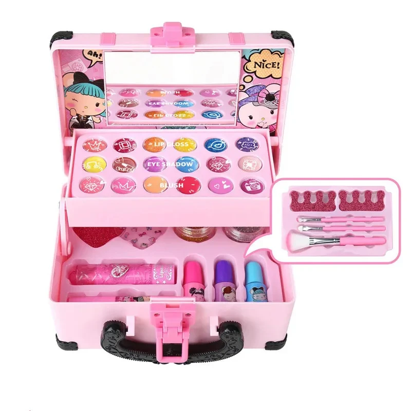 

Children's Homemaking Princess Girl Toy Cosmetics Lipstick Powder Blusher Makeup Box Nail Polish Toys Makeup Kit for Kids Girls