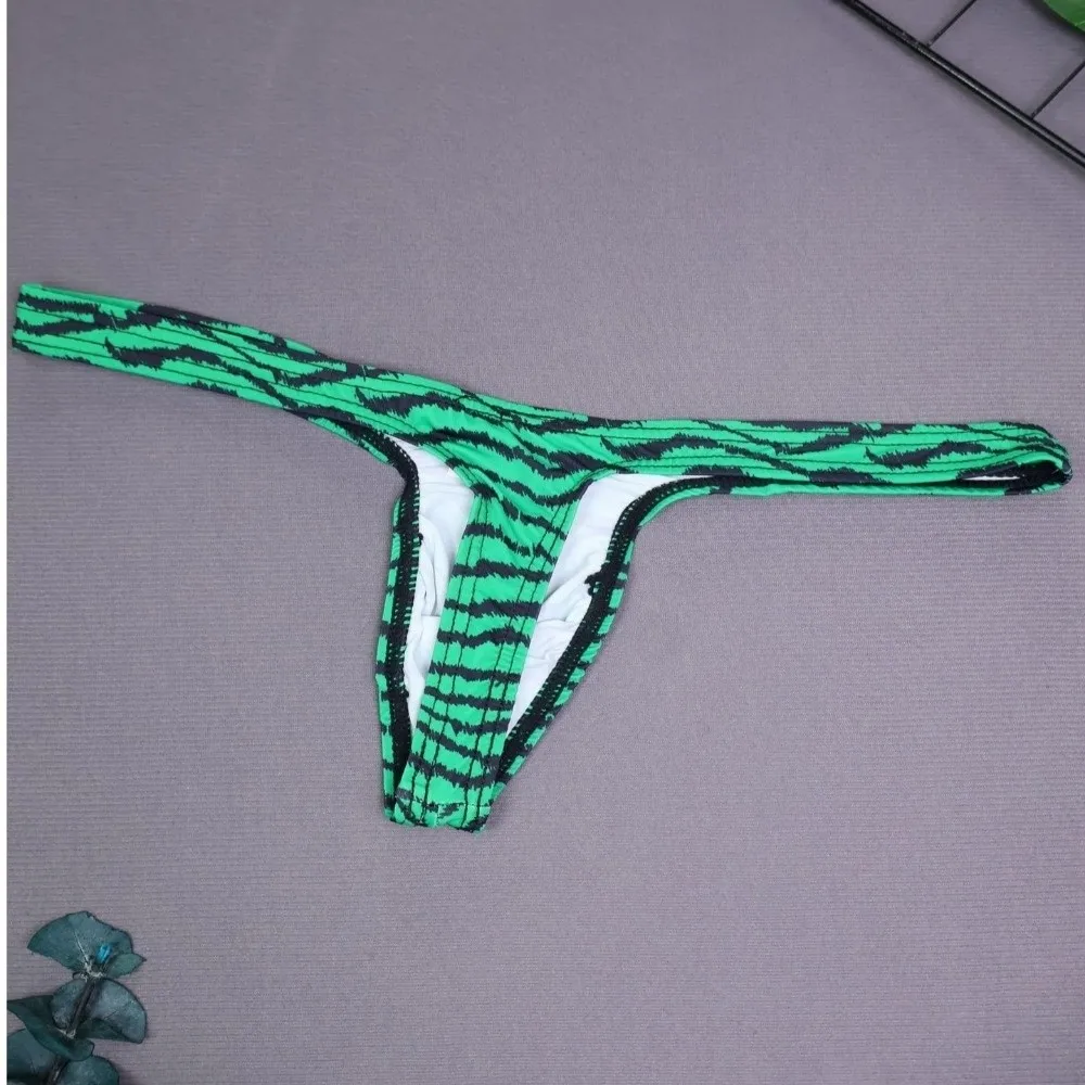 Breathable Low Waist Tiger Stripe Thong Lingerie Bulge Pouch Men Briefs Ice Silk Elastic Underwear Fitness