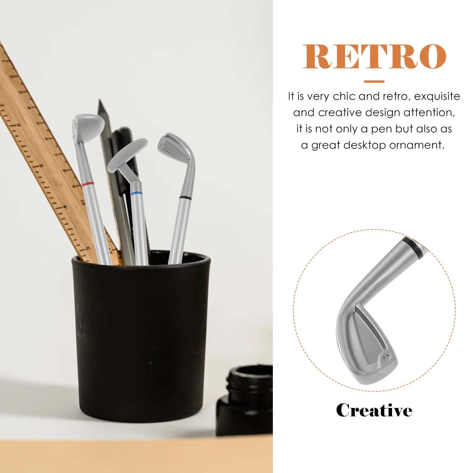 

3Sets Golf Ballpoint Pen Metal Alloy Creative Gift Retro Design Smooth Writing Office Stationery Birthday Holiday