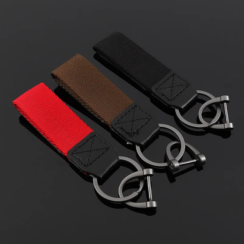 Fashion Black Soft Leather Keychain Accessories High Quality Cowhide Splicing Nylon Keyring Pendant Business Men\'s Car Key Chain