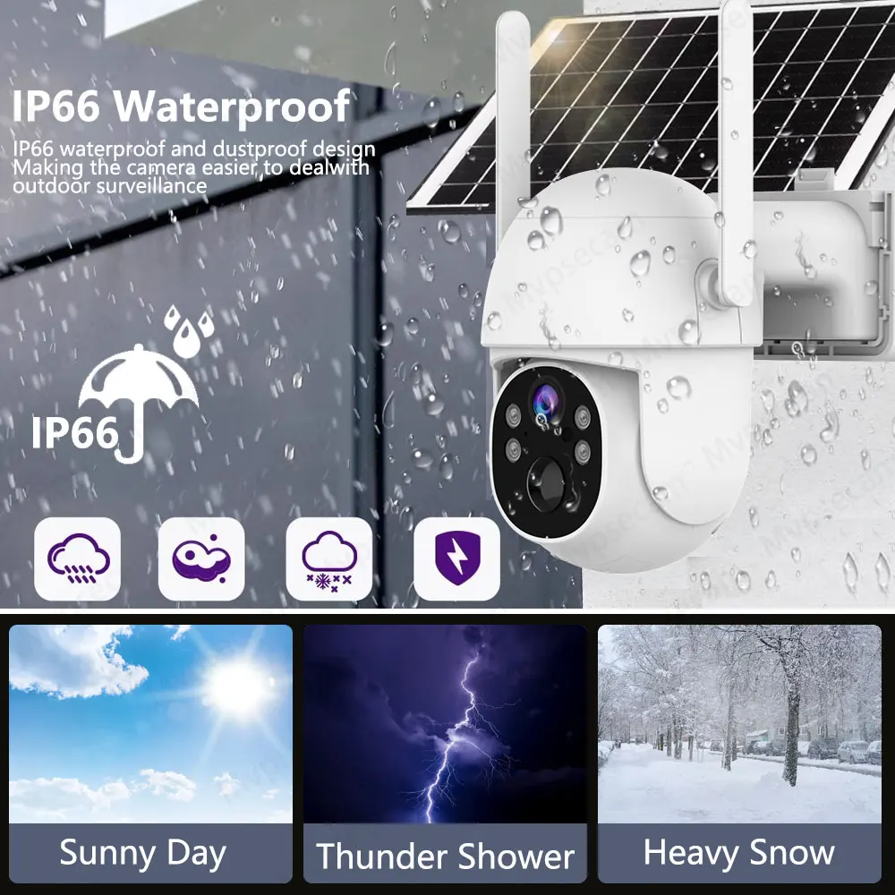 5MP Quad HD Solar Security Camera Outdoor Battery Powered WiFi PTZ Weatherproof Tuya Smart Life Remote Monitoring Camera HD CCTV