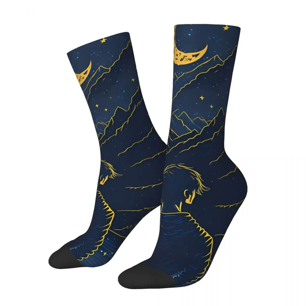 Moonlit Reverie A Young Man's Reflection Men's Socks The Stars Unisex Novelty Seamless Printed Crazy Crew Sock Gift