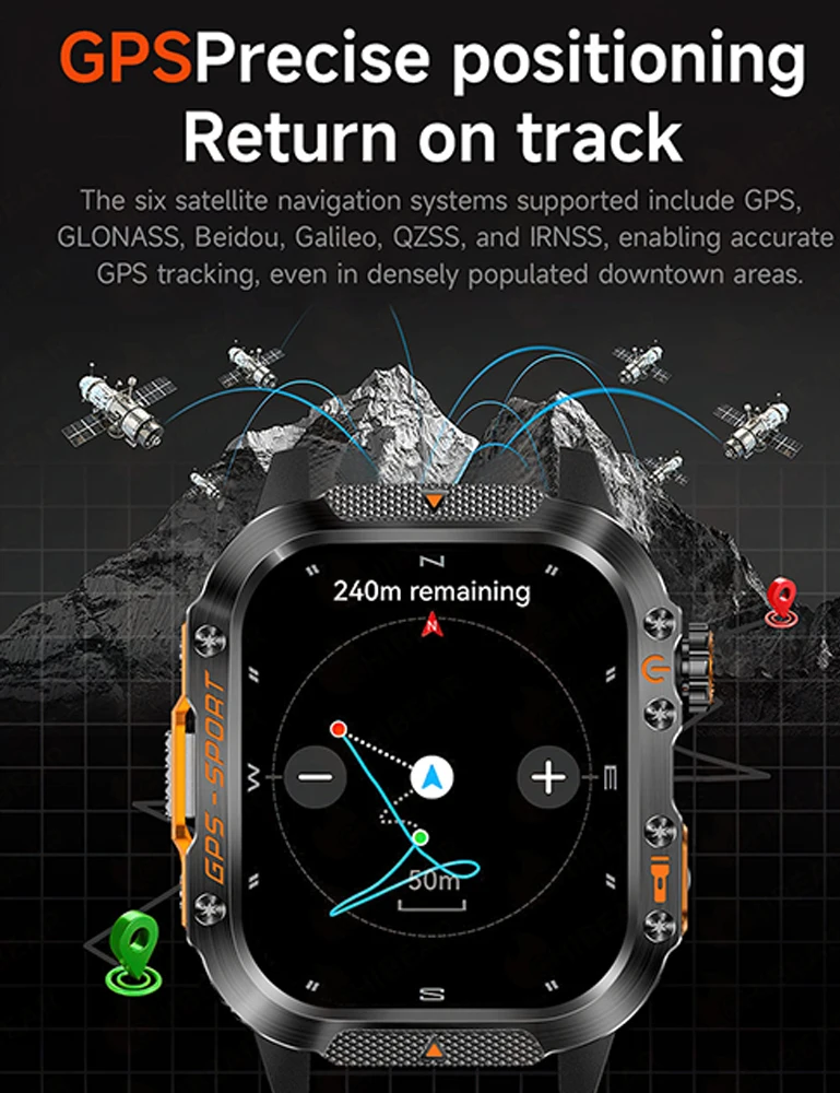2025 Новые военные уличные умные часы, мужские GPS-фонарики, Bluetooth-вызов, 2,01 дюйма, AMOLED-экран, водонепроницаемые спортивные умные часы 3ATM
