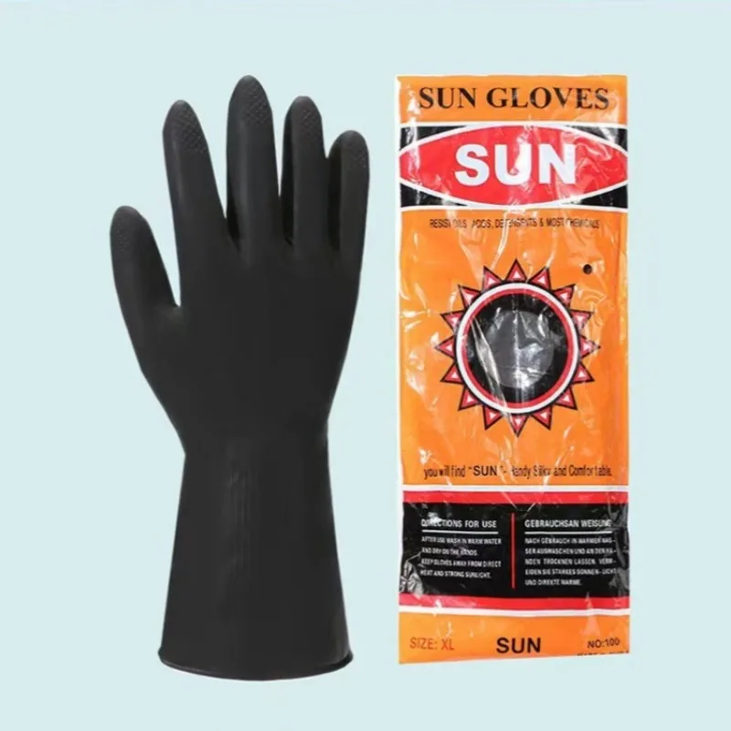 Industrial Rubber Work Gloves Chemical Resistant Water Resistant Abrasion Resistant Black Latex Thickened Extended Cuff
