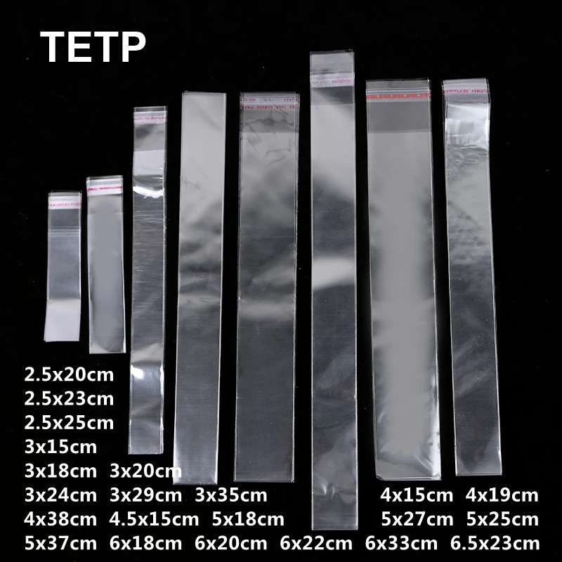 TETP 200Pcs Long Clear Self Adhesive Bags For Bracelet Necklace Pencil Jewelry Gifts Accessories Packaging Storage Plastic Bag