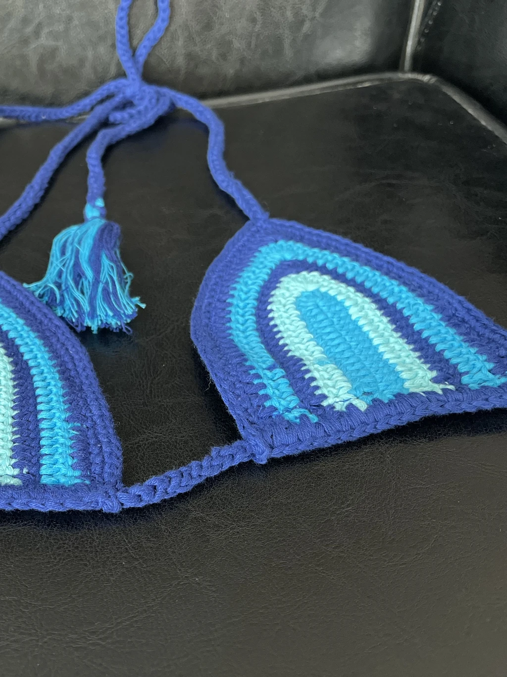 Handmade Crochet Sexy Brazil Micro Bikini Sets Boho Blue Stripe Swimsuits Fashion Cotton Beachwear Bathing Suit For Women Gifts