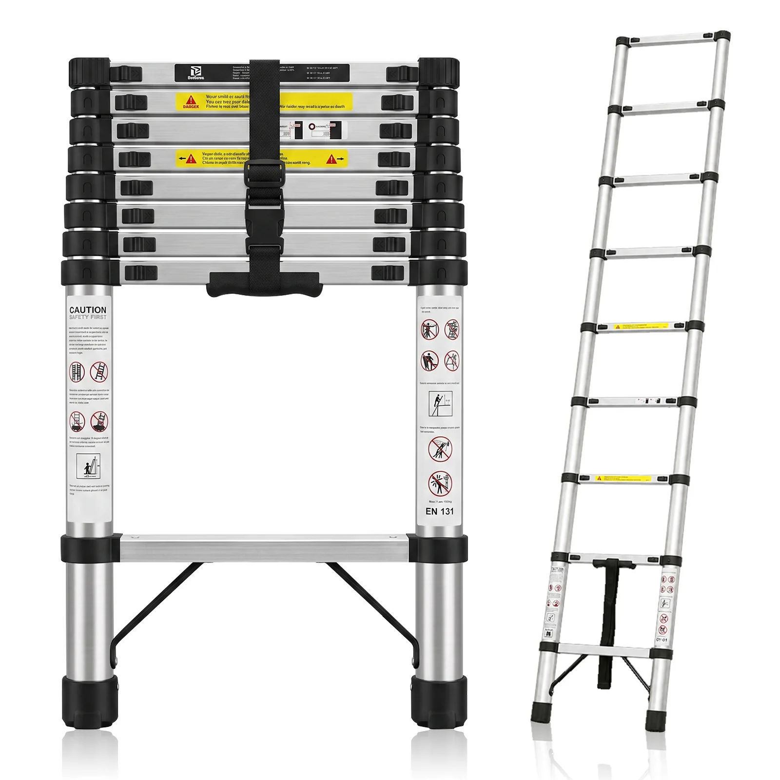 Multi-Specification Telescopic Straight Ladder with a 300 lb Weight Capacity; Features Safety Locks and a Foldable, Convertible Design (A-Frame and Straight Ladder in One); Suitable for Both Indoor Home Improvement and Outdoor Tasks. Simplified Version Av