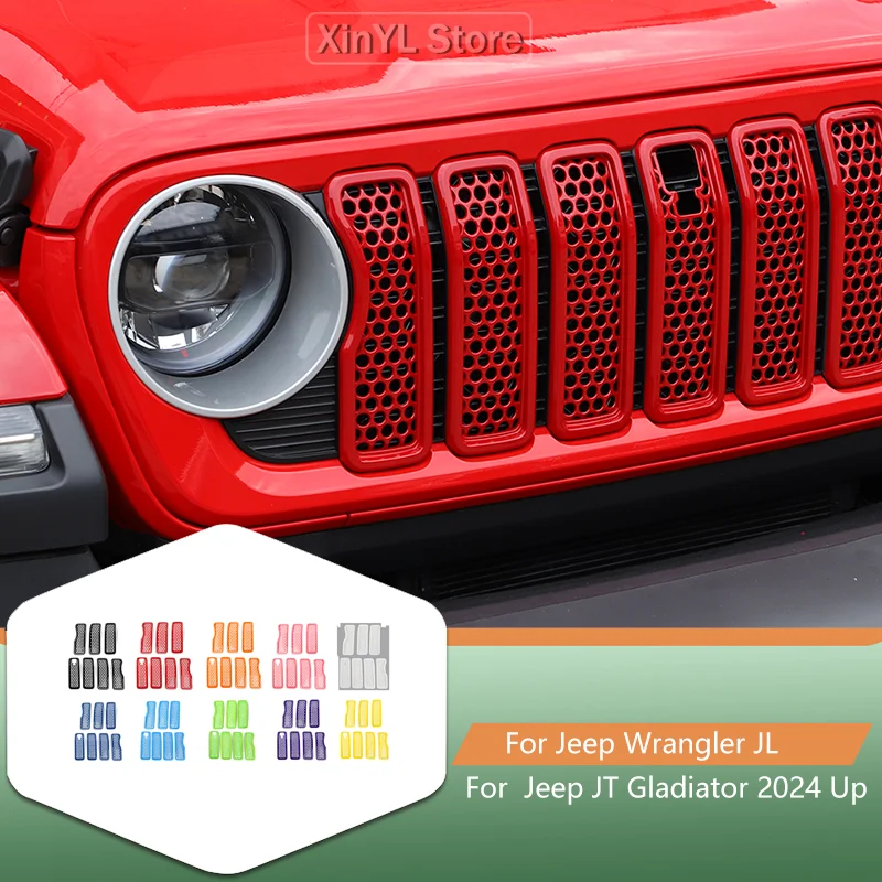 

Автомобильный передний бампер из АБС-пластика, сетчатая накладка на решетку с отверстием для камеры для Jeep Wrangler JL/JT Gladiator 2024, внешние аксессуары
