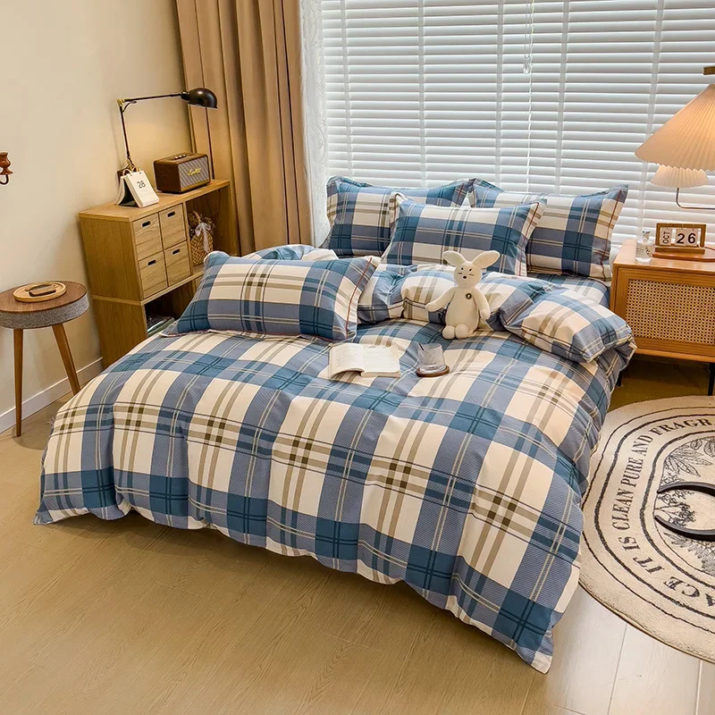 100% Cotton Brushed Quilt Cover Nordic Plaid Thickened Duvet Covers Soft Skin-Friendly Comfortable Single Double Blanket Cover