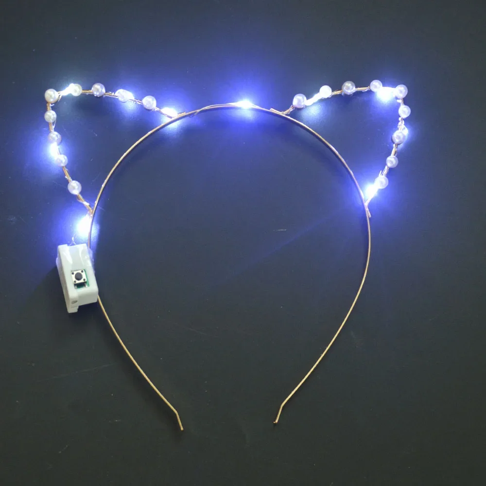 

10pcs Light Up Flash Alloy Rhinestones Cat Ears Headband Crystal Metal Hair Bands for Women Girl Wedding Festival