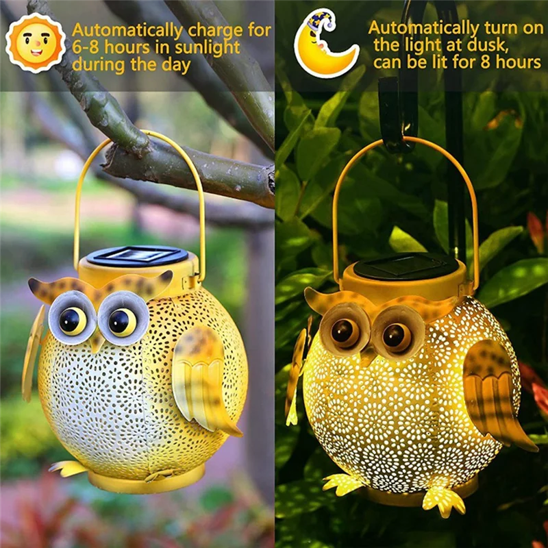 AA01-Iron Art Solar Owl Ground Light Crafts Garden Lawn Outdoor Garden Decorative Lamp LED Solar Light Hanging Landscape