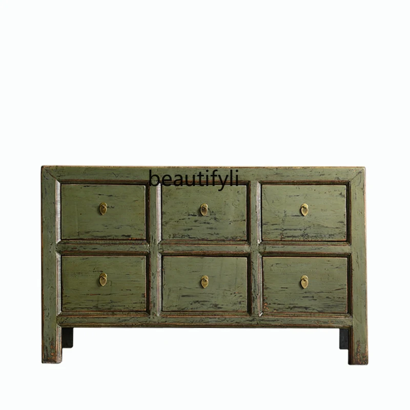 

Simple New Chinese Style Six-Drawer Sideboard Cabinet Overall Retro Solid Wood Distressed Chest of Drawers