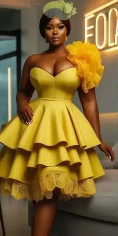 Yellow Evening Dress With Floral Shoulder Long Evening Dresses Sweetheart robe de soiree Lace Midi Prom Gown Satin Layered