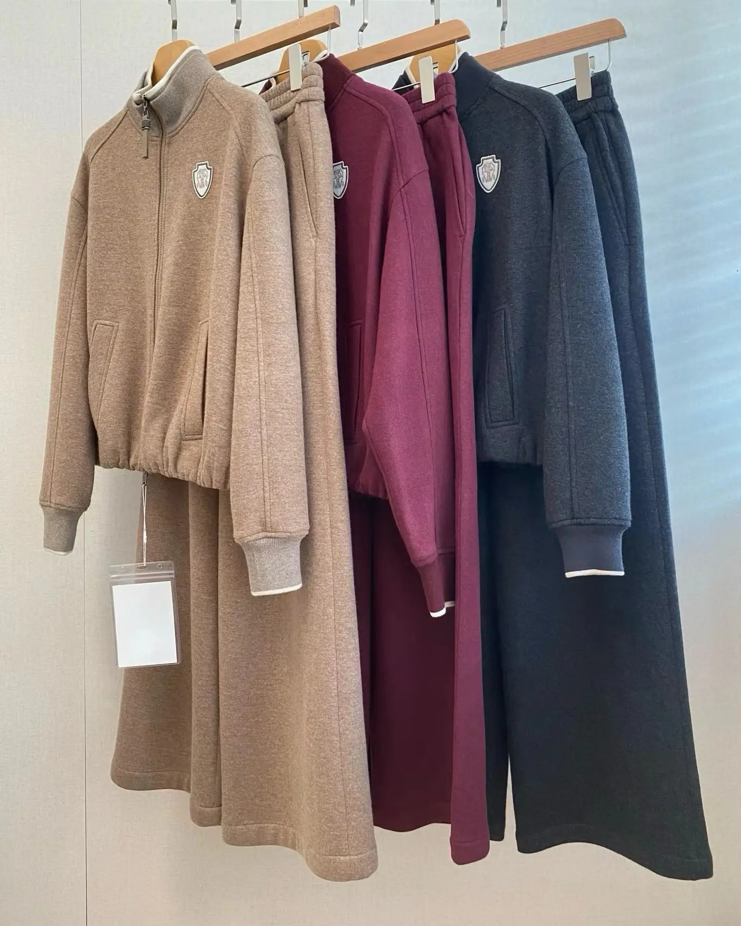 Old‑Money Style Women Embroidery Sweat Suit Zip‑Up Stand Collar Jacket and Wide‑Leg Pants 2‑Piece Loungewear Set