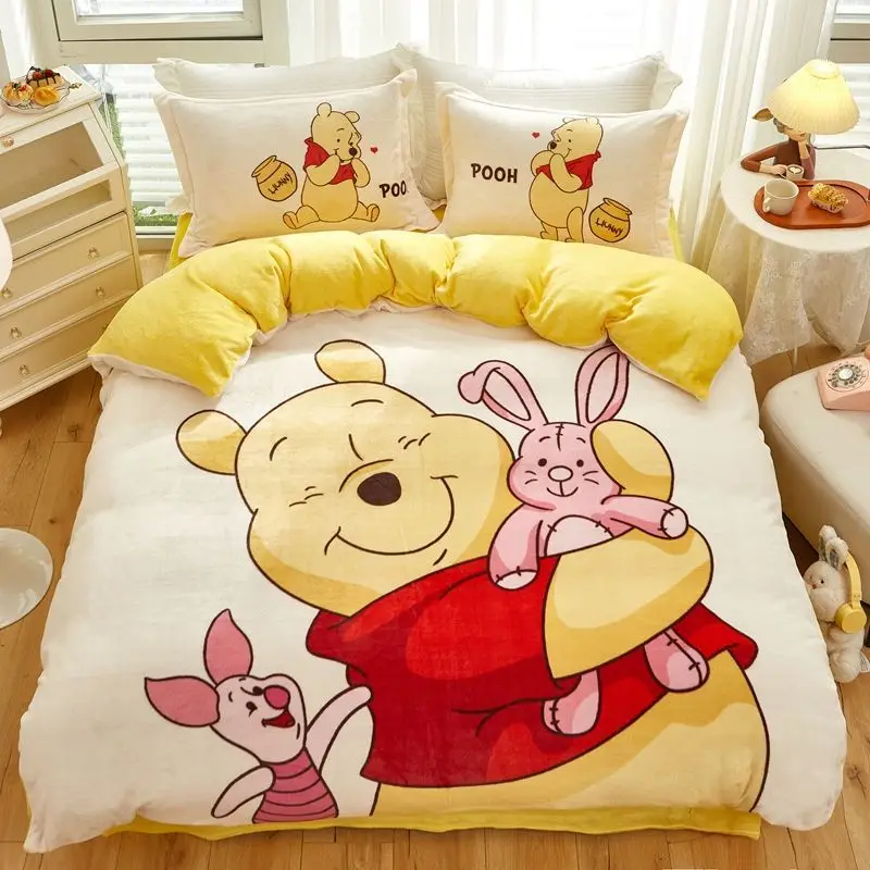 

Pooh Bear Stellalou Lotso Daisy Mickey Tigger Linabell Sweet Cartoon Print Milk Velvet Sheets and Quilt Covers Four-piece Set