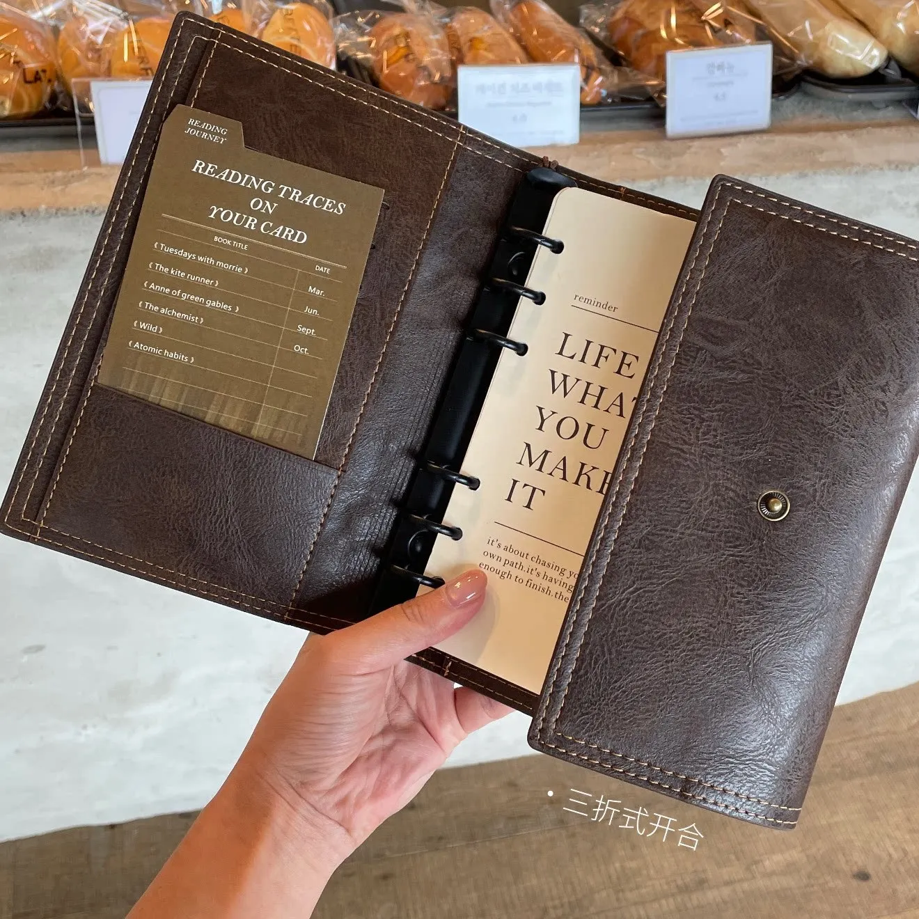 Retro A6 Brown Double-buckle Loose-leaf Handbook Removable High-value Ins Leather Travel Schedule Notebook