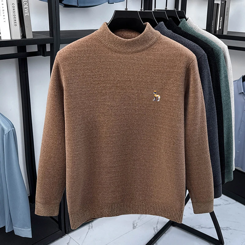 Brand luxury round neck sweater men's high-end plush warm new Korean trend cute dog embroidery youth casual knitted pullover
