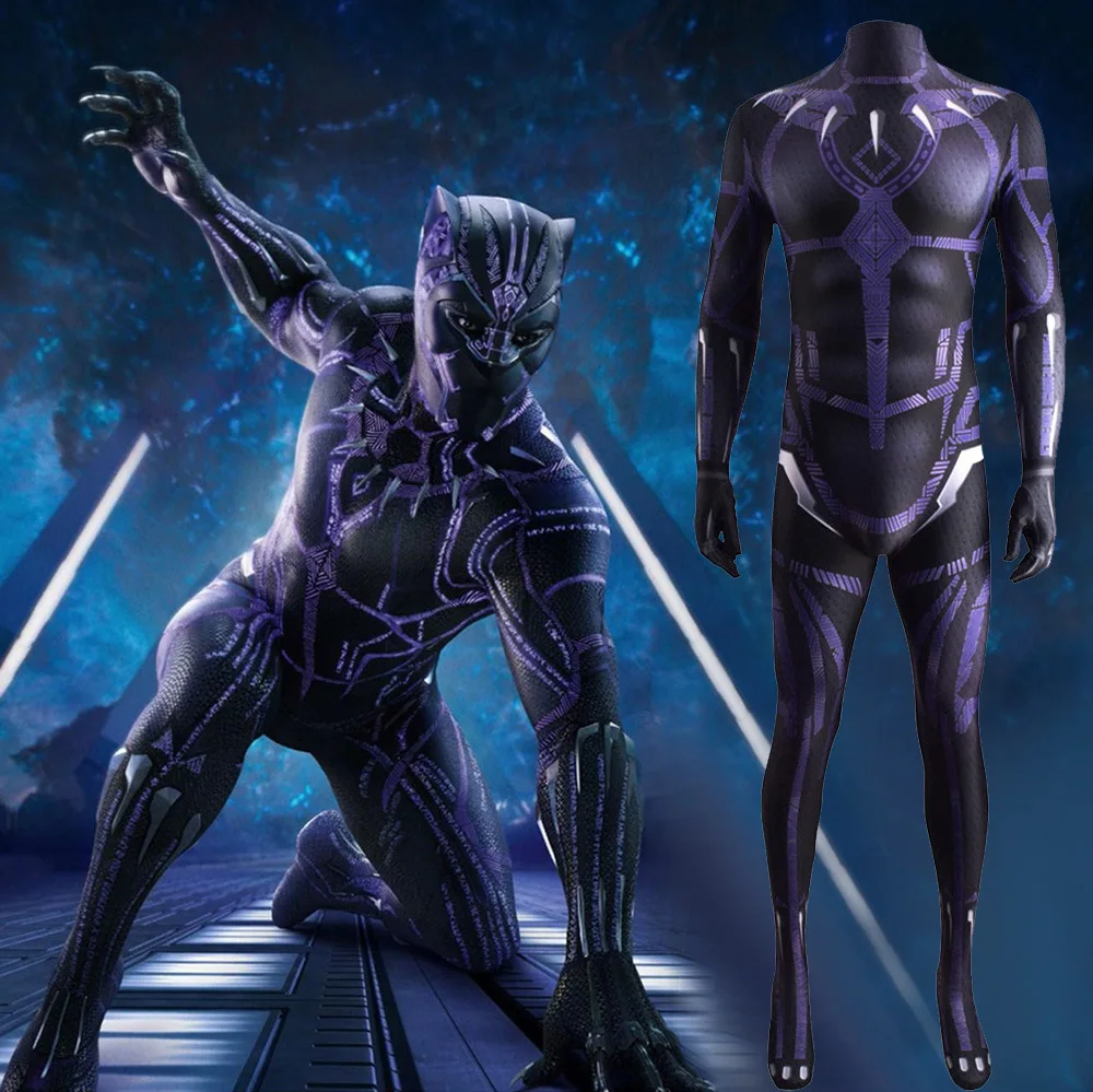 

Marvel Cosplay Black Panther Costume Male Superhero 3D Printed Spandex Bodysuit Zentai Outfits Halloween Costume for Adult