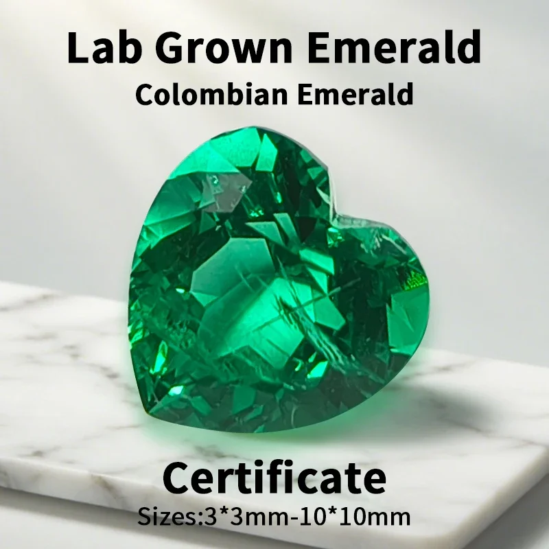 

Новый лабораторный выращенный изумруд Колумбии, гидротермальный драгоценный камень ручной работы в форме сердца для продвинутых изготовления ювелирных изделий, сертификат AGL на выбор