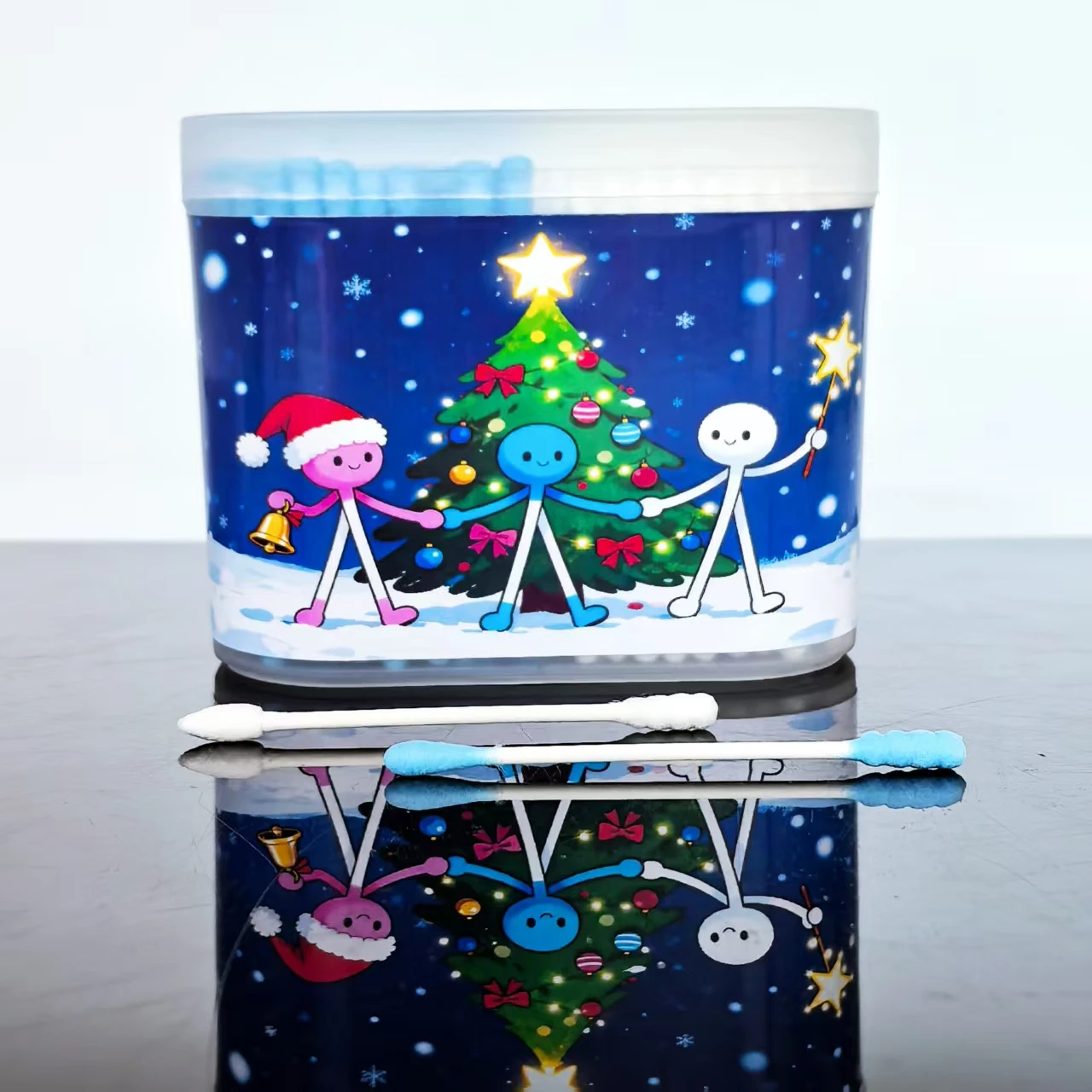 300 قطعة/600 قطعة مسحات قطنية مزدوجة الرأس بطابع عيد الميلاد، مسحات قطنية يومية للبالغين، مسحات قطنية هدية للعطلات