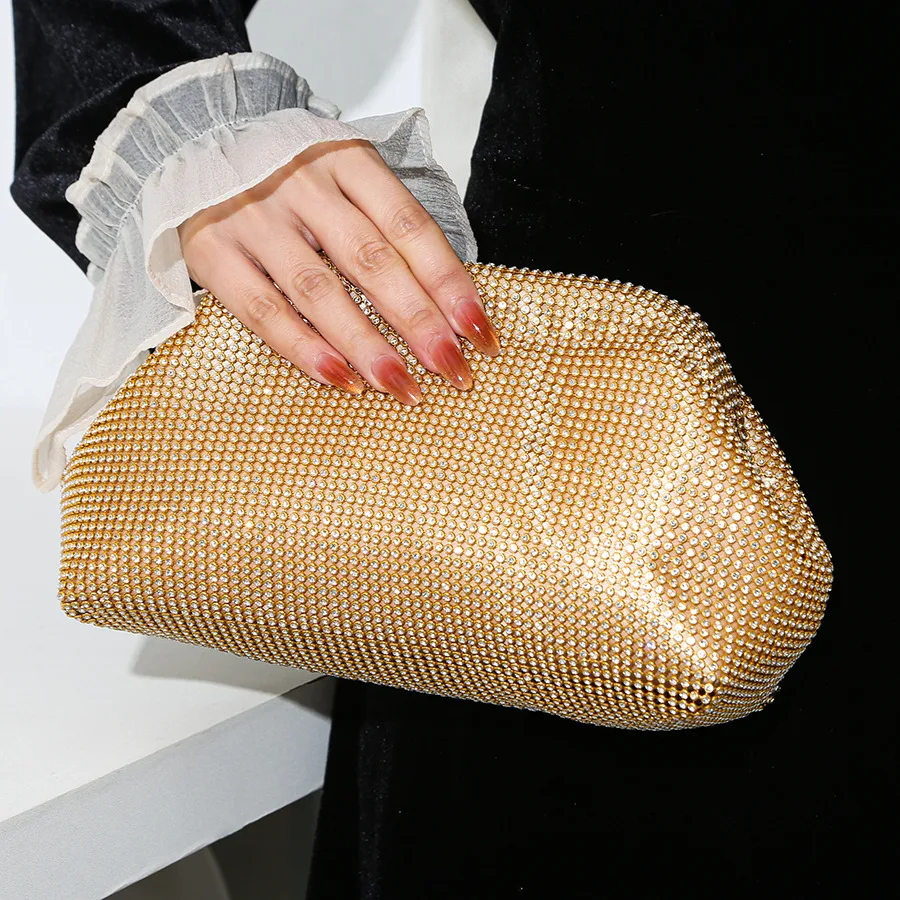 clip women's  French shiny brick clutch banquet cloud  new shoulder bag