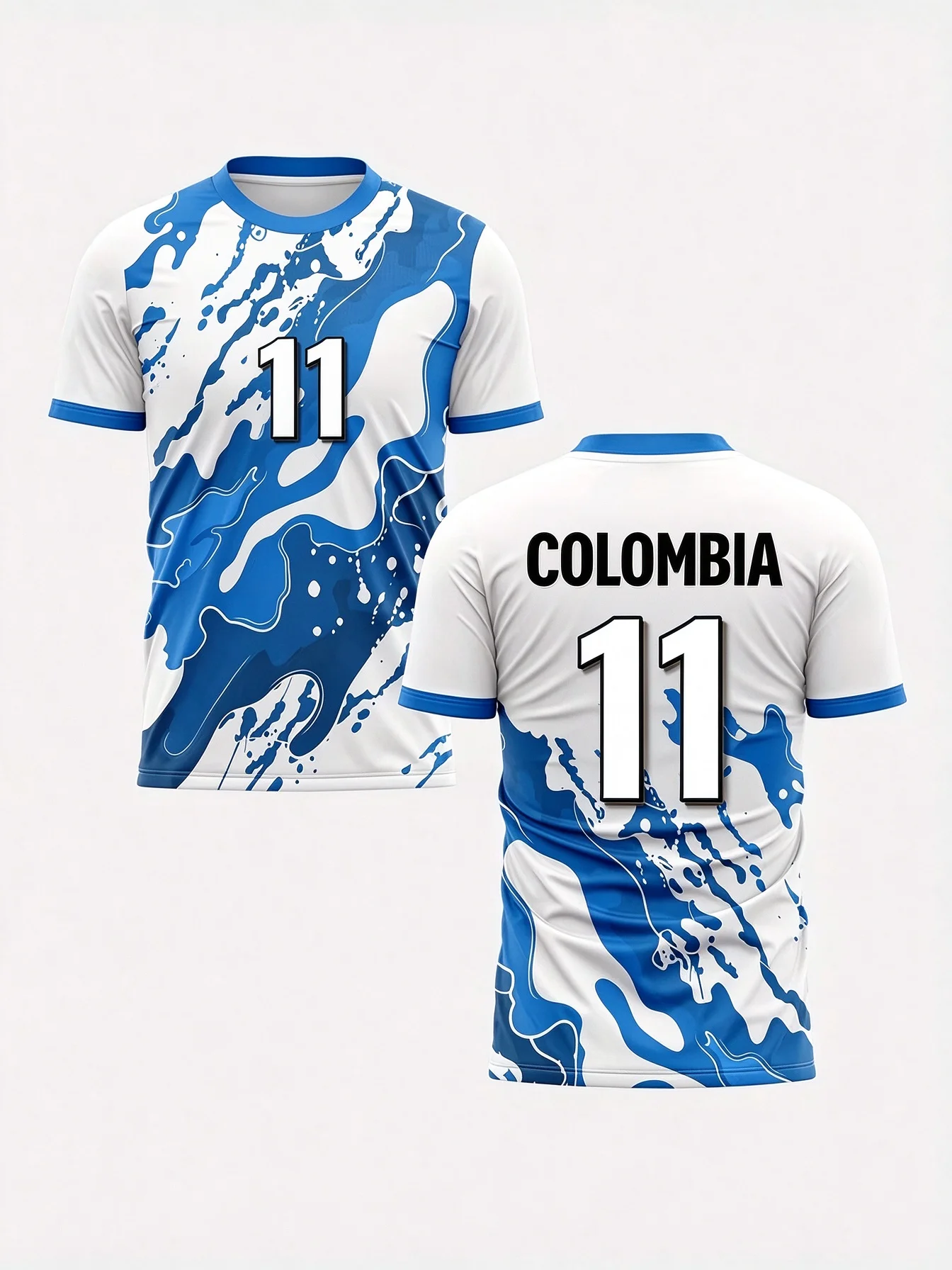 New Colombia 11 Number Football Jersey For Men Abstract Splash Print Short Sleeve Polyester Breathable Soccer Training Top