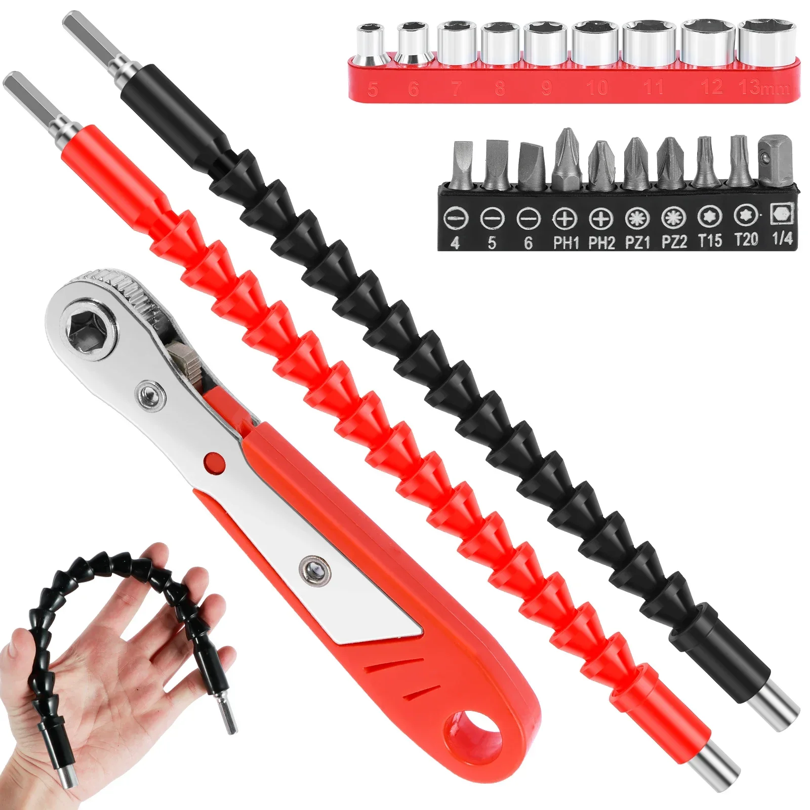 

Drill Bit Extension Kit Multifunctional Bit Set Wrench Sleeves 1/4inch Hex Shank Soft Shaft Screwdriver Extension for Furniture