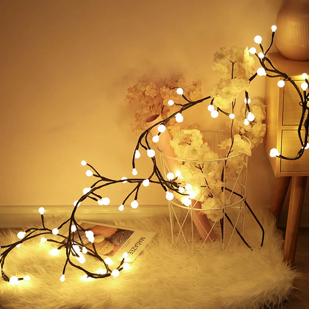 2.5M 60LED Vine for Room Decor Light DIY Artificial Willow Vine Plants Lights Trees Branches Walls Christmas Living Room Party