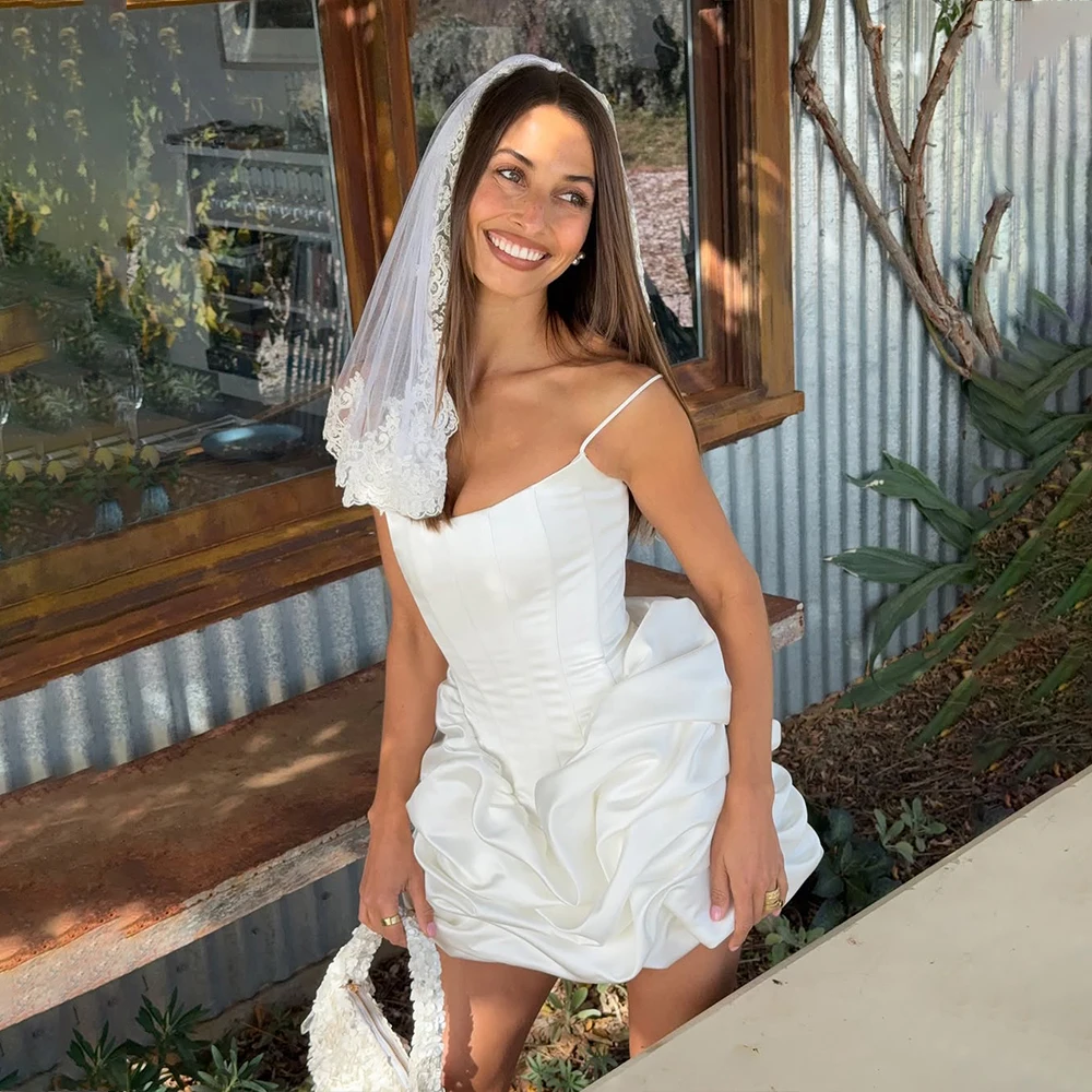 

White Short Weddings Dresses Halter Mini A Line Ruched Bride Dress Boho Beach Bridal Shower Gown After Wedding Dress Customized